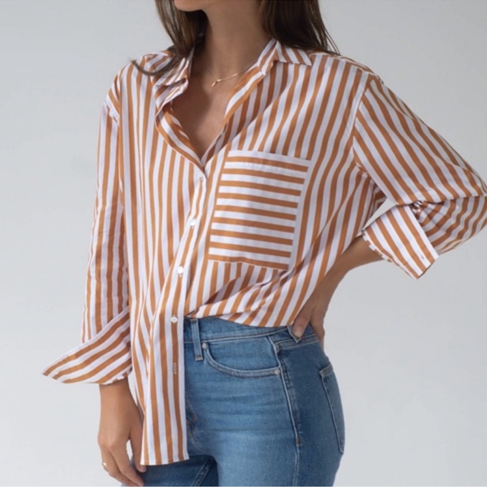 AYR The Deep End Button Down Shirt in Stripe Burnt Orange Size Small
